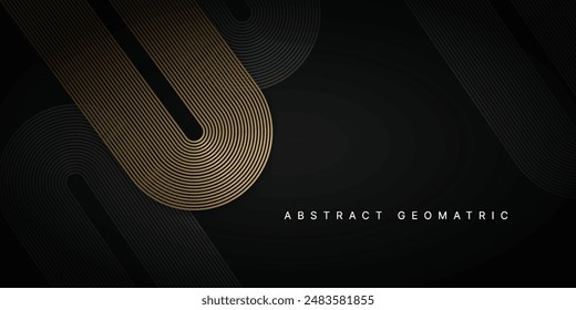 Abstract geomatric background with golden gradient lines. Modern futuristic concept. Suit for presentation, website, cover, poster, banner with dark background.