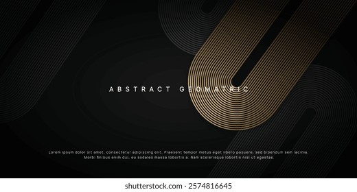 Abstract geomatric background with golden gradient lines. Modern futuristic concept. Suit for presentation, website, cover, poster, banner with dark background.	