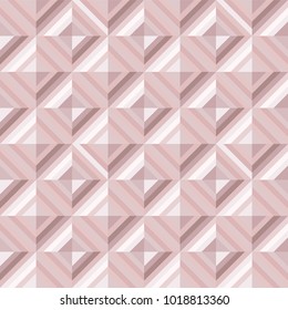 Abstract geomeric background in blush pink colors. Millennial pink rose gold, crystal texture. Seamless vector pattern. 3D surface background.