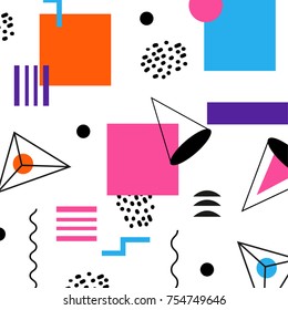 Abstract geomertic illustration - modern material design background in retro memphis style. Bright colors. Template for wrapping paper, fabric, cover of books, textile, business cards
