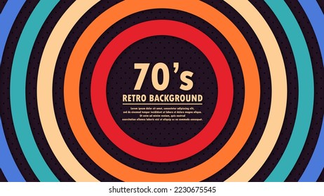 Abstract geometric 1970's background with retro colors and circles element. Design in futuristic retro style. Vector illustration.