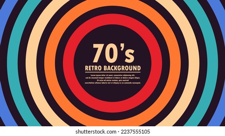 Resumen del fondo geométrico de los años 70 con colores retro y elementos de círculos. Diseño de estilo retro futurista. Ilustración vectorial.