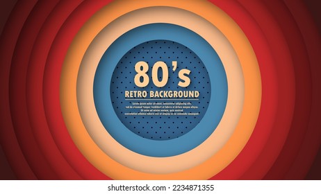 Resumen del fondo de perforación geométrico de los años 80 con colores retro y elementos de círculos. Diseño original de estilo retro futurista. Ilustración vectorial.