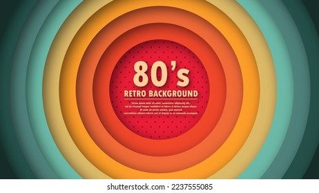 Resumen del fondo de perforación geométrico de los años 80 con colores retro y elementos de círculos. Diseño original de estilo retro futurista. Ilustración vectorial.