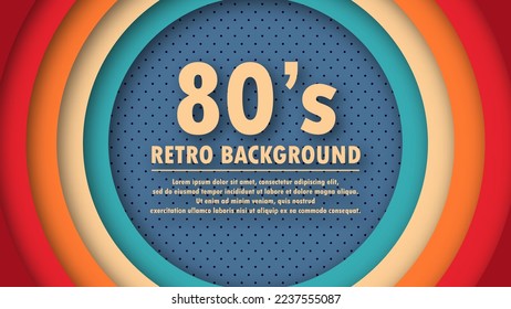 Abstract geometric 1980's perforation background with retro colors and circles element. Funky design in futuristic retro style. Vector illustration.