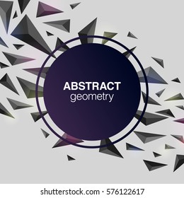 Abstract geometric 3 dimensional black shapes composition with circle copyspace in the centre
