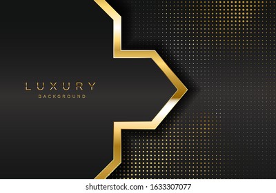 Abstract geometric 3d background with realistic gold effect. Vector geometric illustration of golden shape with golden halftone dots. Graphic design element. Luxury decoration