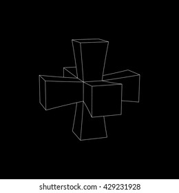 Abstract geometric 3d crossed crosses.Isolated on black background. Vector outline illustration.