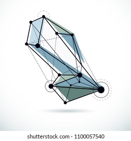 Abstract geometric 3D faceted object, modern digital technology and science theme vector background.  New technology illustration.