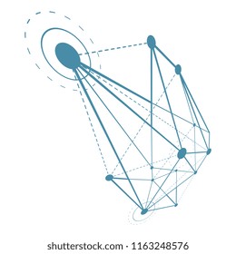 Abstract geometric 3D faceted object, modern digital technology and science theme vector background.  New technology illustration.