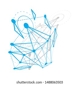 Abstract geometric 3D faceted object, modern digital technology and science theme vector background.  New technology illustration.