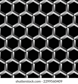 abstract geometric 3d hexagonal silver pattern art.