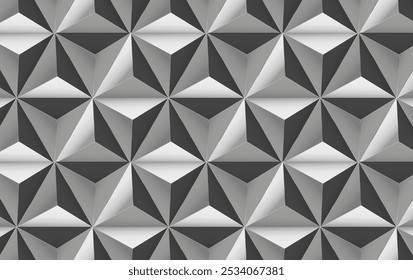 Abstract geometric 3D pattern polygon shape in monochrome gray tones color vector illustration background. Ideal for backgrounds, wallpapers, or design projects needing a modern and sophisticated touc
