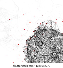 Abstract geometric 3d sphere made of points and lines. Futuristic technology style. 