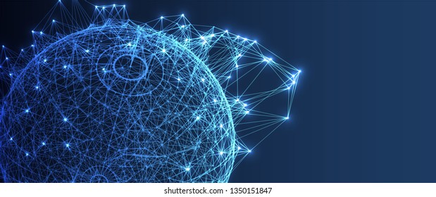 Abstract geometric 3d sphere made of points and lines. Futuristic technology style. 