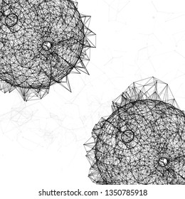 Abstract geometric 3d sphere made of points and lines. Futuristic technology style. 