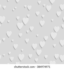 Abstract Geometric 3d White Hearts Seamless Pattern, Vector Background