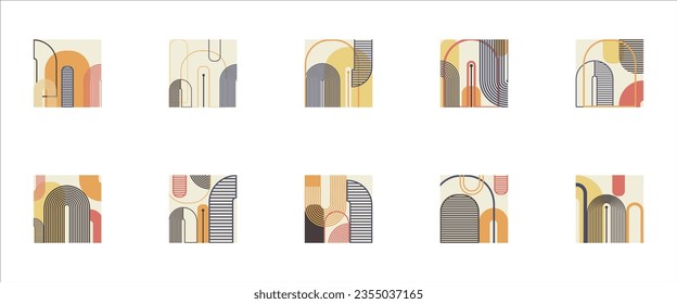 Abstract Geometric Arch Lines Pattern Vector Set, Isolated on White Background