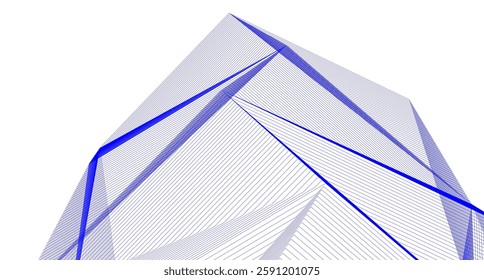 Abstract Geometric Architecture. Futuristic Minimalist Structures with Wireframe and Mesh