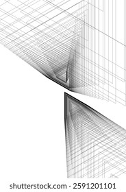 Abstract Geometric Architecture. Futuristic Minimalist Structures with Wireframe and Mesh