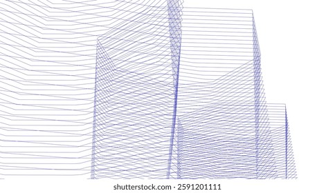 Abstract Geometric Architecture. Futuristic Minimalist Structures with Wireframe and Mesh
