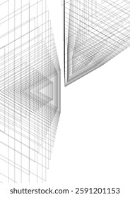 Abstract Geometric Architecture. Futuristic Minimalist Structures with Wireframe and Mesh