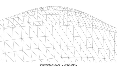 Abstract Geometric Architecture. Futuristic Minimalist Structures with Wireframe and Mesh