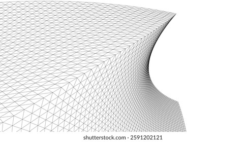 Abstract Geometric Architecture. Futuristic Minimalist Structures with Wireframe and Mesh