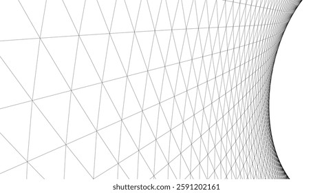 Abstract Geometric Architecture. Futuristic Minimalist Structures with Wireframe and Mesh