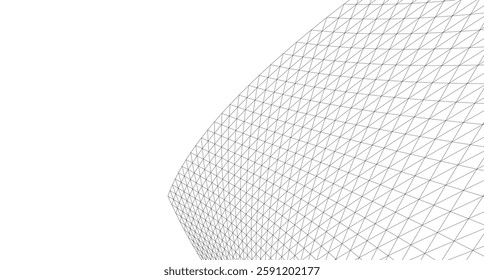Abstract Geometric Architecture. Futuristic Minimalist Structures with Wireframe and Mesh