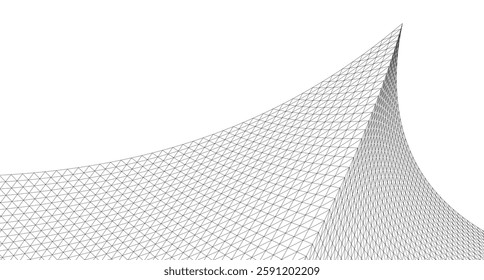 Abstract Geometric Architecture. Futuristic Minimalist Structures with Wireframe and Mesh
