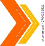 Abstract geometric arrow background element, large chevron shape, orange yellow flat design.