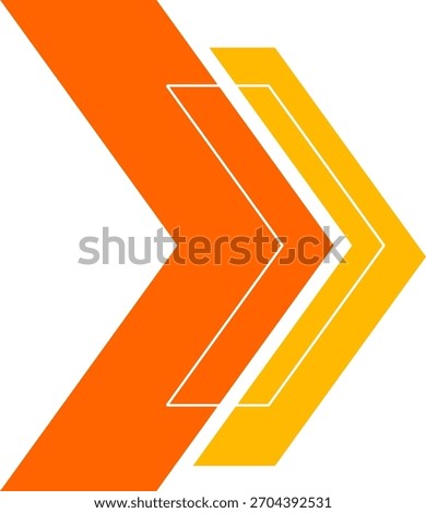 Abstract geometric arrow background element, large chevron shape, orange yellow flat design.