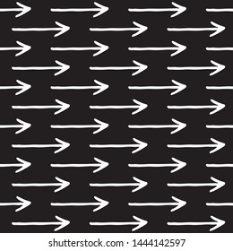 Abstract geometric arrow background with hand drawn arrows. Funny vector black and white arrow background. Seamless monochrome doodle arrow background for textile, wallpapers, wrap, cards and web.