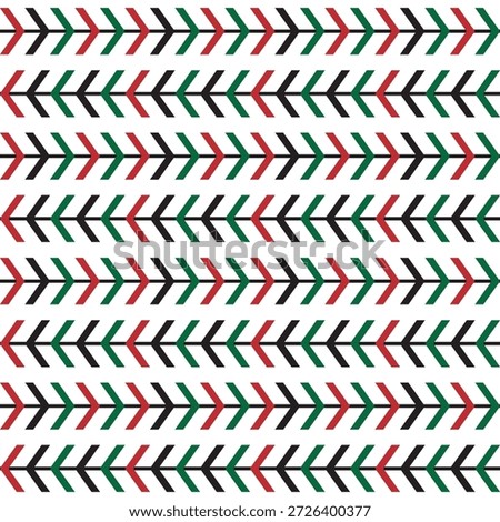 Abstract Geometric Arrowhead Pattern with Black, Green, and Red Repetition