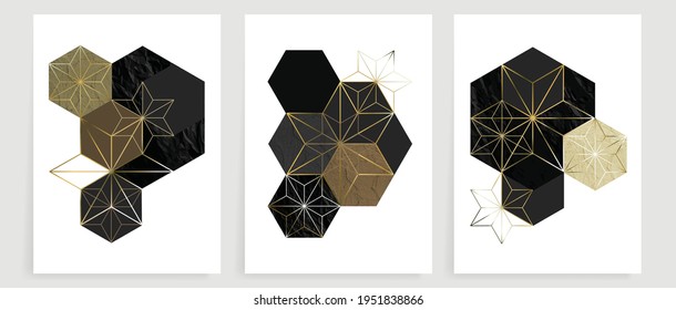 Abstract geometric art background vector. Modern block color art wallpaper. Marbling gold style texture. Cubism s low-poly backgrounds. Good for home deco, wall art, poster, invitation and cover.