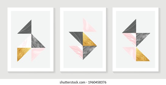 Abstract geometric art background vector. Modern block color art wallpaper. Marbling gold style texture. Cubism s low-poly backgrounds. Good for home deco, wall art, poster, invitation and cover.