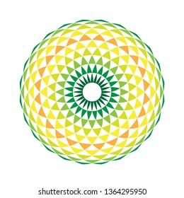 Abstract geometric art. Circle ornament. Creative rosette design for print on textile, tiles, bandana, carpet, brochure, wallpaper, background. Colorful symbol Torus Yantra, Hypnotic Eye illustration 