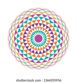 Abstract geometric art. Circle ornament. Creative rosette design for print on textile, tiles, bandana, carpet, brochure, wallpaper, background. Colorful symbol Torus Yantra, Hypnotic Eye illustration 