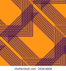Abstract Geometric Art Deco Arrow Seamless Pattern on orange background. Vintage style texture. Cloth design. Can be used for wallpaper, pattern fills, web page background and surface textures. 