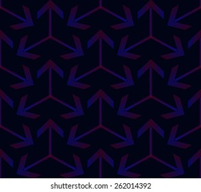 Abstract Geometric Art Deco Arrow Flower Seamless Pattern on black background. Vintage style texture. Cloth & rug design. Used for wallpaper, pattern fills, web page background and surface textures.