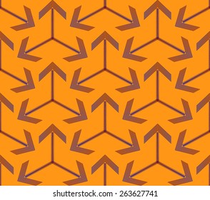 Abstract Geometric Art Deco Arrow Flower Seamless Pattern on orange background. Vintage style texture. Cloth & rug design. Used for wallpaper, pattern fills, web page background and surface textures.