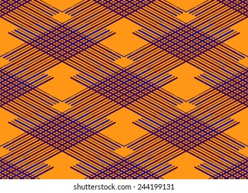 Abstract Geometric Art Deco Cross Seamless Pattern on orange background. Vintage style texture. Cloth design. Can be used for wallpaper, pattern fills, web page background and surface textures. 