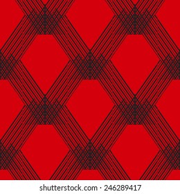 Abstract Geometric Art Deco Diamond Seamless Pattern on red background. Ethnic folk style texture. Cloth design. Can be used for wallpaper, pattern fills, web page background and surface textures. 