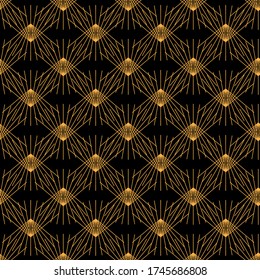 Abstract geometric art deco seamless vector pattern in yellow and black. Decorative surface print design. For elegant fabrics, stationery, scrapbook paper, gift wrap, and packaging.
