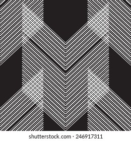 Abstract Geometric Art Deco Seamless Pattern on black background. Vintage style texture. Cloth design. Can be used for wallpaper, pattern fills, web page background and surface textures. 