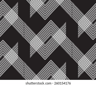 Abstract Geometric Art Deco Seamless Pattern on black background. Vintage style texture. Cloth & rug design. Can be used for wallpaper, pattern fills, web page background and surface textures.