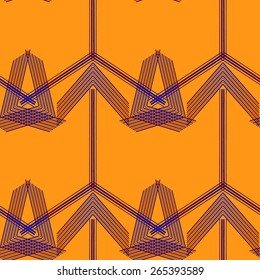 Abstract Geometric Art Deco Seamless Pattern on orange background. Vintage style texture. Cloth & rug design. Used for wallpaper, pattern fills, web page background & surface textures.