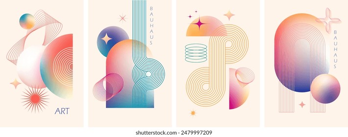 Abstract geometric art design. Bauhaus modern background, printable posters, banners, template concept. Colorful gradient forms, line retro shapes, forms. Vector illustrations.