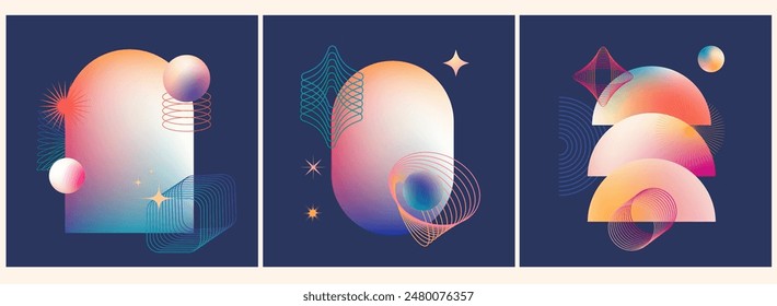 Abstract geometric art design. Bauhaus modern background, printable posters, banners, template concept. Colorful gradient forms, line retro shapes, forms. Vector illustrations.